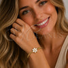 Oro Laminado Fancy Bracelet, Gold Filled Style Flower and Rat Tail Design, with White Cubic Zirconia, Polished, Golden Finish, 03.60.0182.07 (03 MM Thickness, 7 Inches Length)