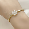 Oro Laminado Fancy Bracelet, Gold Filled Style Flower and Rat Tail Design, with White Cubic Zirconia, Polished, Golden Finish, 03.60.0182.07 (03 MM Thickness, 7 Inches Length)