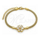 Oro Laminado Fancy Bracelet, Gold Filled Style Flower and Rat Tail Design, with White Cubic Zirconia, Polished, Golden Finish, 03.60.0182.07 (03 MM Thickness, 7 Inches Length)