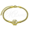 Oro Laminado Fancy Bracelet, Gold Filled Style Flower and Rat Tail Design, with White Cubic Zirconia, Polished, Golden Finish, 03.60.0182.07 (03 MM Thickness, 7 Inches Length)