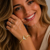 Oro Laminado Fancy Bracelet, Gold Filled Style Heart and Rat Tail Design, with White Micro Pave, Polished, Golden Finish, 03.60.0183.07 (03 MM Thickness, 7 Inches Length)