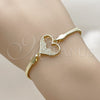 Oro Laminado Fancy Bracelet, Gold Filled Style Heart and Rat Tail Design, with White Micro Pave, Polished, Golden Finish, 03.60.0183.07 (03 MM Thickness, 7 Inches Length)