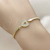 Oro Laminado Fancy Bracelet, Gold Filled Style Heart and Lock Design, with White Micro Pave, Polished, Golden Finish, 03.60.0184.07 (03 MM Thickness, 7 Inches Length)