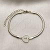 Oro Laminado Fancy Bracelet, Gold Filled Style Heart and Lock Design, with White Micro Pave, Polished, Golden Finish, 03.60.0184.07 (03 MM Thickness, 7 Inches Length)