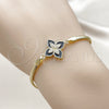 Oro Laminado Fancy Bracelet, Gold Filled Style Four-leaf Clover and Rat Tail Design, with White Micro Pave, Black Enamel Finish, Golden Finish, 03.60.0185.07 (03 MM Thickness, 7 Inches Length)