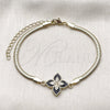 Oro Laminado Fancy Bracelet, Gold Filled Style Four-leaf Clover and Rat Tail Design, with White Micro Pave, Black Enamel Finish, Golden Finish, 03.60.0185.07 (03 MM Thickness, 7 Inches Length)