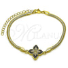 Oro Laminado Fancy Bracelet, Gold Filled Style Four-leaf Clover and Rat Tail Design, with White Micro Pave, Black Enamel Finish, Golden Finish, 03.60.0185.07 (03 MM Thickness, 7 Inches Length)