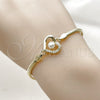 Oro Laminado Fancy Bracelet, Gold Filled Style Heart and Rat Tail Design, with White Cubic Zirconia and Ivory Pearl, Polished, Golden Finish, 03.60.0186.07 (03 MM Thickness, 7 Inches Length)