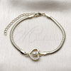 Oro Laminado Fancy Bracelet, Gold Filled Style Heart and Rat Tail Design, with White Cubic Zirconia and Ivory Pearl, Polished, Golden Finish, 03.60.0186.07 (03 MM Thickness, 7 Inches Length)