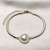 Oro Laminado Fancy Bracelet, Gold Filled Style Heart and Cluster Design, with Ivory Pearl and White Cubic Zirconia, Polished, Golden Finish, 03.60.0187.07 (03 MM Thickness, 7 Inches Length)
