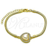 Oro Laminado Fancy Bracelet, Gold Filled Style Heart and Cluster Design, with Ivory Pearl and White Cubic Zirconia, Polished, Golden Finish, 03.60.0187.07 (03 MM Thickness, 7 Inches Length)