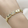 Oro Laminado Solid Bracelet, Gold Filled Style Heart Design, Diamond Cutting Finish, Golden Finish, 03.60.0188.07 (Thickness, 8 Inches Length)
