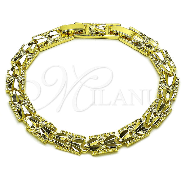 Oro Laminado Solid Bracelet, Gold Filled Style Heart Design, Diamond Cutting Finish, Golden Finish, 03.60.0188.07 (Thickness, 8 Inches Length)