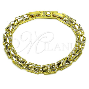 Oro Laminado Solid Bracelet, Gold Filled Style Heart Design, Diamond Cutting Finish, Golden Finish, 03.60.0188.07 (Thickness, 8 Inches Length)