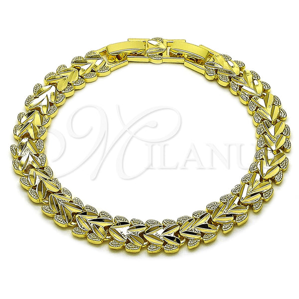 Oro Laminado Solid Bracelet, Gold Filled Style Heart Design, Diamond Cutting Finish, Golden Finish, 03.60.0189.07 (09 MM Thickness, 8 Inches Length)