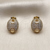 Oro Laminado Stud Earring, Gold Filled Style Puff Mariner Design, with White Cubic Zirconia, Polished, Golden Finish, 02.283.0423