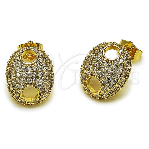 Oro Laminado Stud Earring, Gold Filled Style Puff Mariner Design, with White Cubic Zirconia, Polished, Golden Finish, 02.283.0423