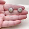 Oro Laminado Stud Earring, Gold Filled Style Evil Eye Design, with Sapphire Blue and White Cubic Zirconia, Polished, Golden Finish, 02.283.0424