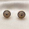 Oro Laminado Stud Earring, Gold Filled Style Evil Eye Design, with Sapphire Blue and White Cubic Zirconia, Polished, Golden Finish, 02.283.0424
