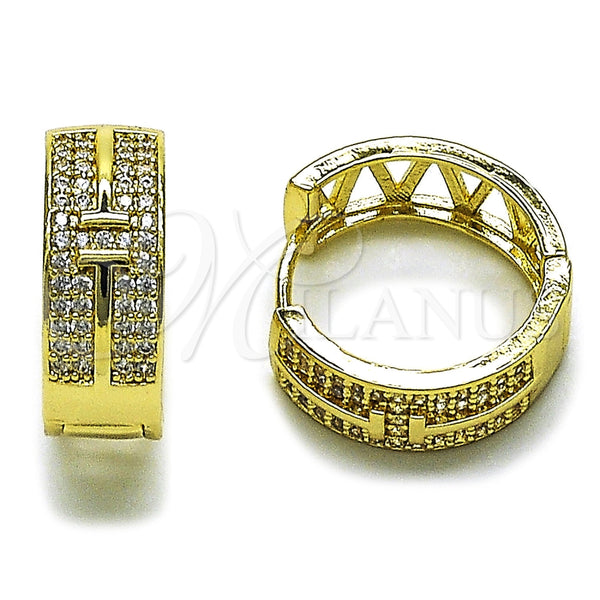 Oro Laminado Huggie Hoop, Gold Filled Style with White Cubic Zirconia, Polished, Golden Finish, 02.283.0425.20