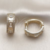 Oro Laminado Huggie Hoop, Gold Filled Style Baguette Design, with White Cubic Zirconia and White Micro Pave, Polished, Golden Finish, 02.283.0426.20