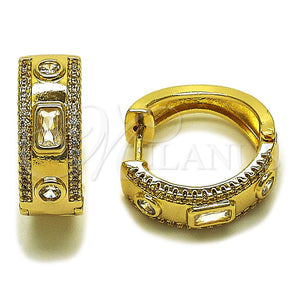 Oro Laminado Huggie Hoop, Gold Filled Style Baguette Design, with White Cubic Zirconia and White Micro Pave, Polished, Golden Finish, 02.283.0426.20