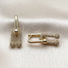 Oro Laminado Long Earring, Gold Filled Style with White Micro Pave, Polished, Golden Finish, 02.283.0427