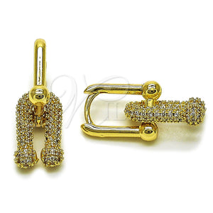 Oro Laminado Long Earring, Gold Filled Style with White Micro Pave, Polished, Golden Finish, 02.283.0427