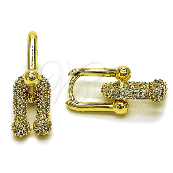Oro Laminado Long Earring, Gold Filled Style with White Micro Pave, Polished, Golden Finish, 02.283.0427