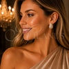 Oro Laminado Stud Earring, Gold Filled Style Teardrop Design, with White Cubic Zirconia, Polished, Golden Finish, 02.283.0428
