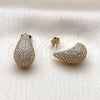 Oro Laminado Stud Earring, Gold Filled Style Teardrop Design, with White Cubic Zirconia, Polished, Golden Finish, 02.283.0428