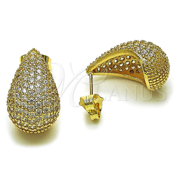 Oro Laminado Stud Earring, Gold Filled Style Teardrop Design, with White Cubic Zirconia, Polished, Golden Finish, 02.283.0428