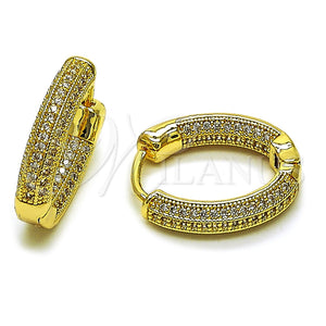 Oro Laminado Huggie Hoop, Gold Filled Style with White Micro Pave, Polished, Golden Finish, 02.283.0429.20
