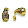 Oro Laminado Stud Earring, Gold Filled Style Teardrop Design, with Multicolor Micro Pave, Polished, Golden Finish, 02.283.0430
