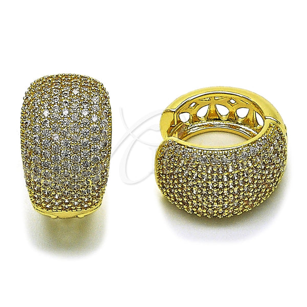 Oro Laminado Huggie Hoop, Gold Filled Style with White Cubic Zirconia, Polished, Golden Finish, 02.283.0431.22