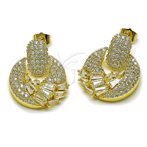 Oro Laminado Stud Earring, Gold Filled Style Baguette Design, with White Cubic Zirconia, Polished, Golden Finish, 02.283.0432