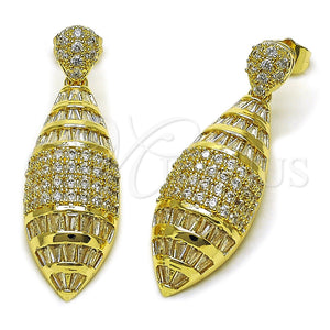 Oro Laminado Dangle Earring, Gold Filled Style Baguette and Teardrop Design, with White Cubic Zirconia, Polished, Golden Finish, 02.283.0434
