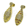 Oro Laminado Dangle Earring, Gold Filled Style Baguette and Teardrop Design, with White Cubic Zirconia, Polished, Golden Finish, 02.283.0434