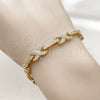 Oro Laminado Tennis Bracelet, Gold Filled Style Hugs and Kisses and Infinite Design, with White Cubic Zirconia, Polished, Golden Finish, 03.283.0593.07 (Thickness, 8 Inches Length)