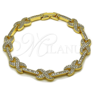 Oro Laminado Tennis Bracelet, Gold Filled Style Hugs and Kisses and Infinite Design, with White Cubic Zirconia, Polished, Golden Finish, 03.283.0593.07 (Thickness, 8 Inches Length)