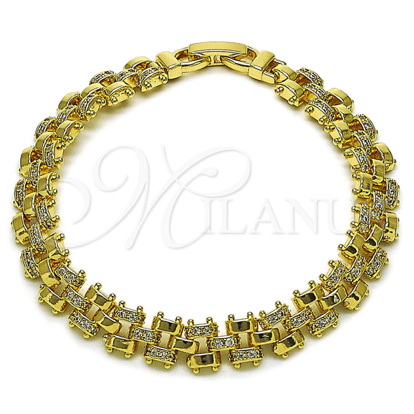 Oro Laminado Tennis Bracelet, Gold Filled Style with White Micro Pave, Polished, Golden Finish, 03.283.0594.07 (Thickness, 8 Inches Length)
