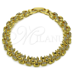 Oro Laminado Tennis Bracelet, Gold Filled Style with White Micro Pave, Polished, Golden Finish, 03.283.0594.07 (Thickness, 8 Inches Length)