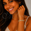 Oro Laminado Tennis Bracelet, Gold Filled Style Hugs and Kisses Design, with White Micro Pave, Polished, Golden Finish, 03.283.0595.07 (Thickness, 8 Inches Length)