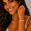 Oro Laminado Tennis Bracelet, Gold Filled Style Belt Buckle Design, with White Cubic Zirconia, Polished, Golden Finish, 03.283.0596.07 (08 MM Thickness, 7 Inches Length)