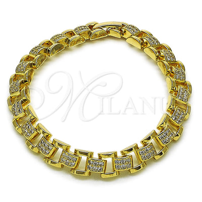 Oro Laminado Tennis Bracelet, Gold Filled Style Belt Buckle Design, with White Cubic Zirconia, Polished, Golden for wholesale, main product view