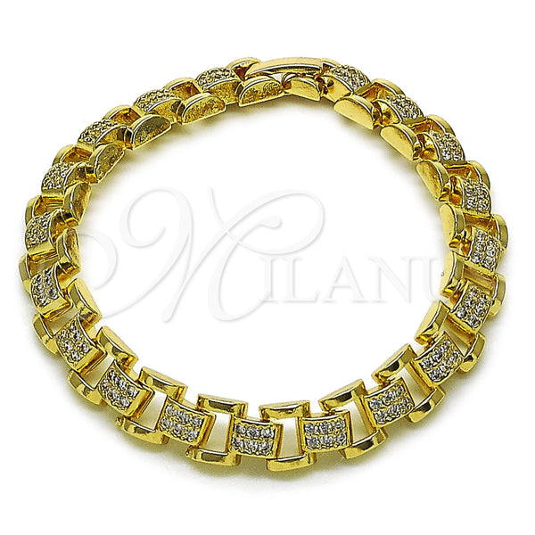 Oro Laminado Tennis Bracelet, Gold Filled Style Belt Buckle Design, with White Cubic Zirconia, Polished, Golden Finish, 03.283.0596.07 (08 MM Thickness, 7 Inches Length)