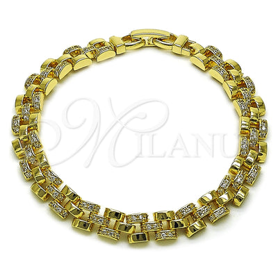 Oro Laminado Tennis Bracelet, Gold Filled Style Belt Buckle Design, with White Cubic Zirconia, Polished, Golden for wholesale, main product view
