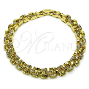 Oro Laminado Tennis Bracelet, Gold Filled Style Belt Buckle Design, with White Cubic Zirconia, Polished, Golden Finish, 03.283.0597.07 (07 MM Thickness, 8 Inches Length)
