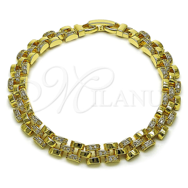Oro Laminado Tennis Bracelet, Gold Filled Style Belt Buckle Design, with White Cubic Zirconia, Polished, Golden Finish, 03.283.0597.07 (07 MM Thickness, 8 Inches Length)