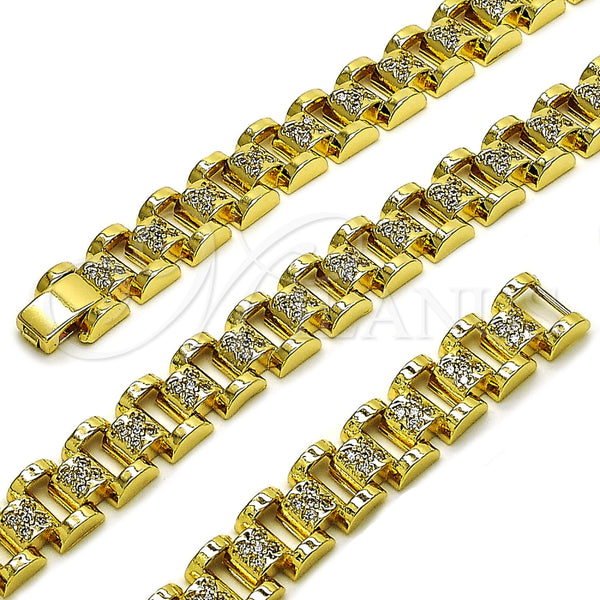 Oro Laminado Tennis Bracelet, Gold Filled Style Belt Buckle Design, with White Cubic Zirconia, Polished, Golden Finish, 03.283.0599.07 (Thickness, 8 Inches Length)